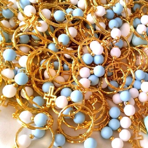 Handmade baptism favors keychains with beads and cross pendant