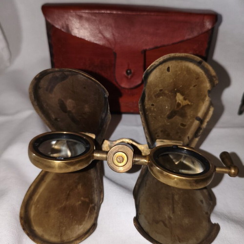 Vintage brass decorative binoculars with leather case, new