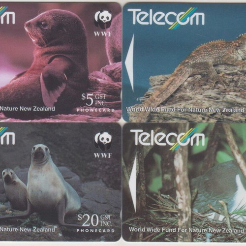 New Zealand WWF phone cards set of 4 used
