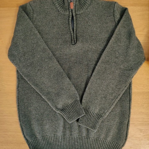 Wool men's pullover with zipper new, size L, khaki