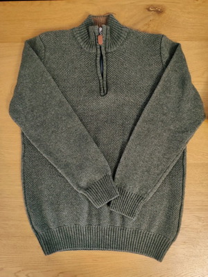 Wool men's pullover with zipper new, size L, khaki