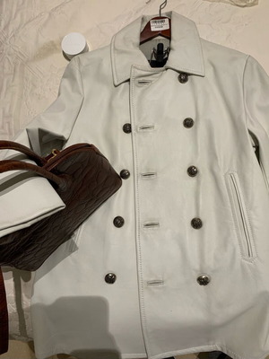 Gianni Versace leather coat with Medusa buttons, double-breasted, 90s vintage