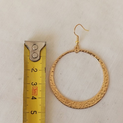 Statement hoop earrings with embossed hammered surface, gold tone, new