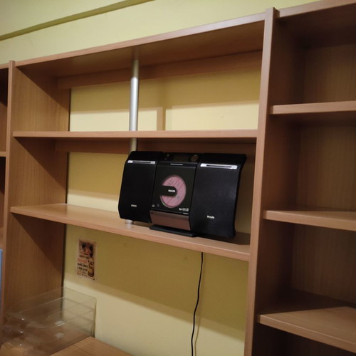 Neoset desk and bookshelf used with office chair