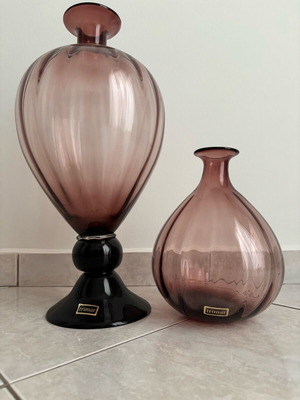 Handmade large blown glass vases, set of 2, purple-rose gradient