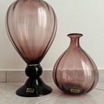 Handmade large blown glass vases, set of 2, purple-rose gradient