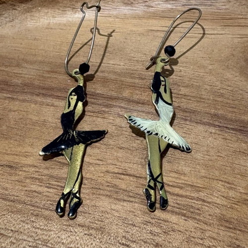 Ballerina earrings handmade like new, silver, hand painted