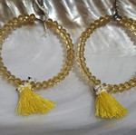 Handmade earrings with beads and yellow tassel, new