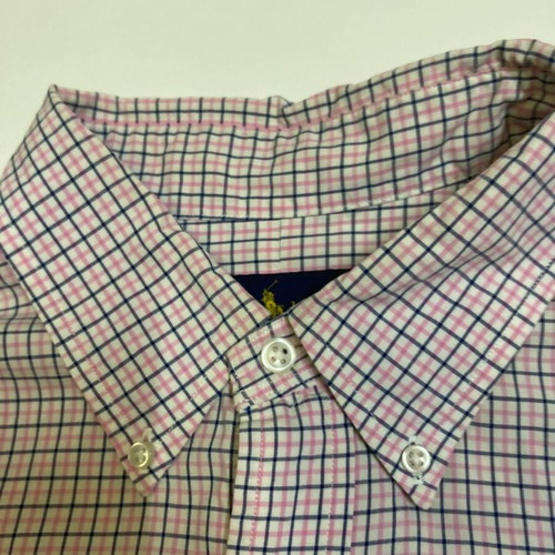 Ralph Lauren Oxford long sleeve shirt, pink white blue checked, size L