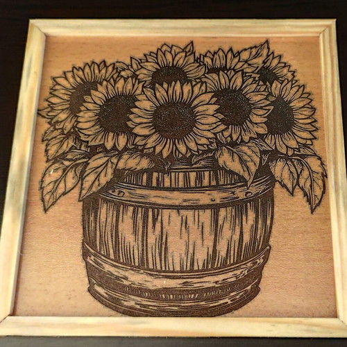 Laser Engraved Painting With Lacquered Wooden Frame New