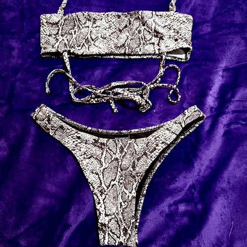 Strapless swimsuit with snake print new, size medium, beige brown