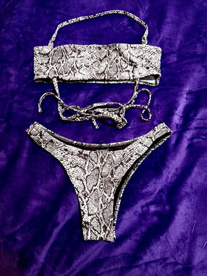 Strapless swimsuit with snake print new, size medium, beige brown