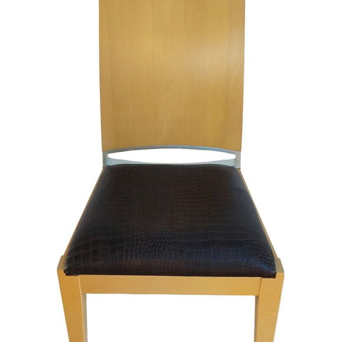 Dining chairs used, pack of 6, natural color, wood with leatherette and metal detail