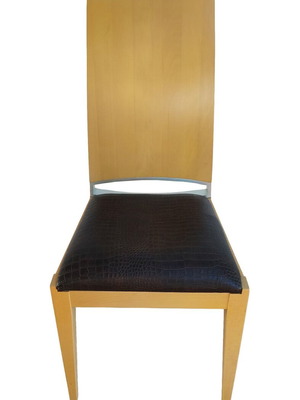 Dining chairs used, pack of 6, natural color, wood with leatherette and metal detail