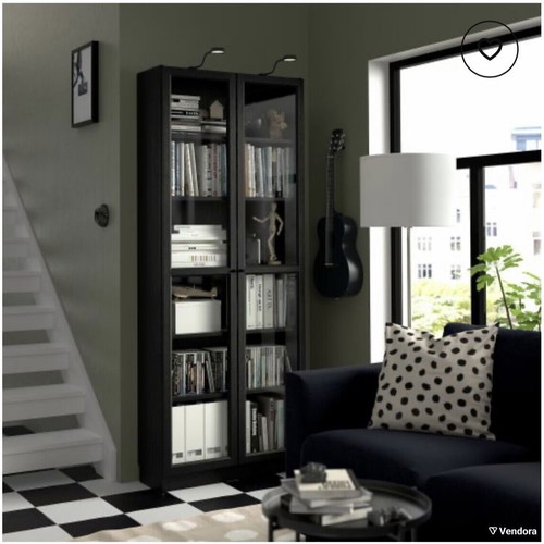 IKEA Bookcase vitrine black with glass doors like new 80x30x202 cm