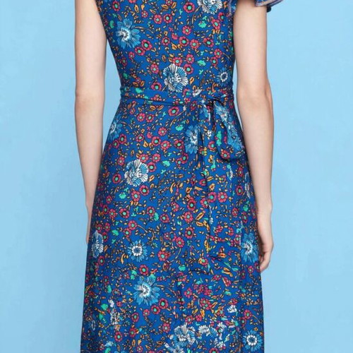 Floral Print Long Summer Dress like new, bat sleeve, v neck, wrap boho