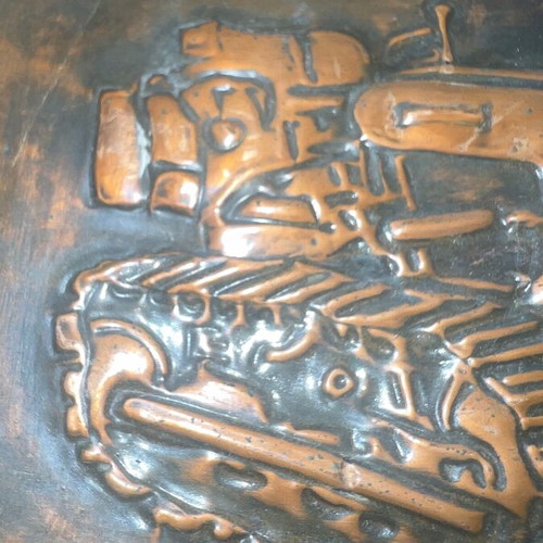 Cat Caterpillar copper advertising plaque like new, 15x12cm, 1970s