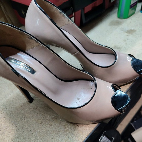 Makis Kotris peep tow pumps used, nude, size 39