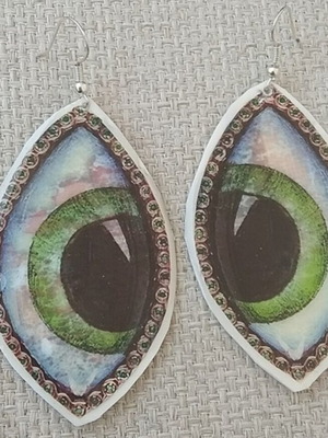 Large handmade earrings made from recycled plastic