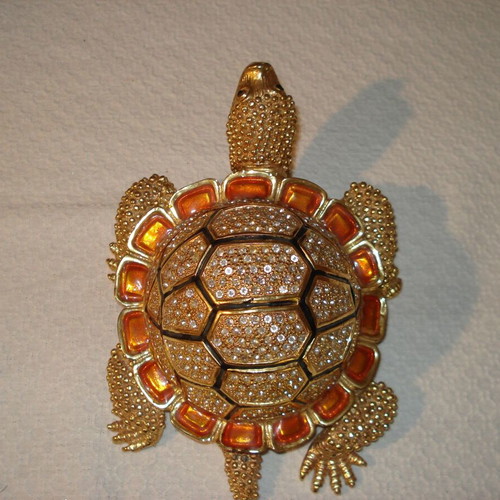 Metal turtle jewelry box used