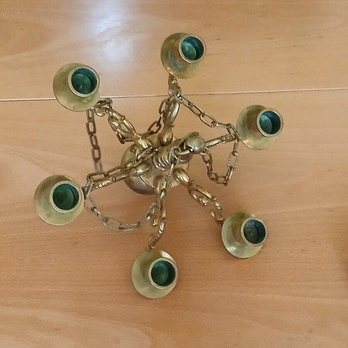 Antique bronze chandelier like new, hanging with six candle arms