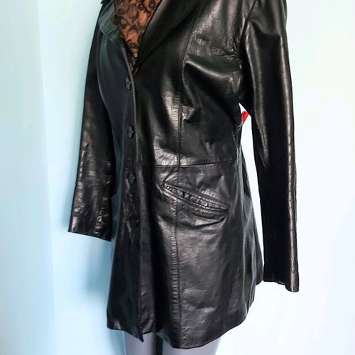Women's leather coat used, branded, black