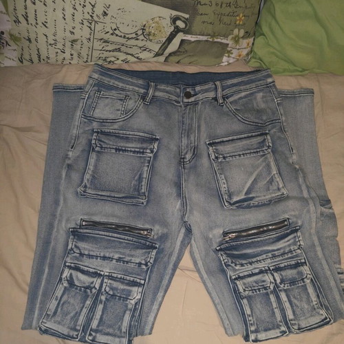 Men's elastic cargo jeans new, streetwear style