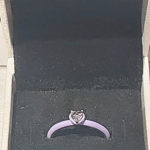 Pandora ring new, purple enamel with heart zircon