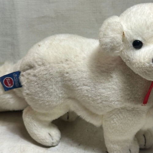 Trudi vintage white plush dog with bell used, made in Italy