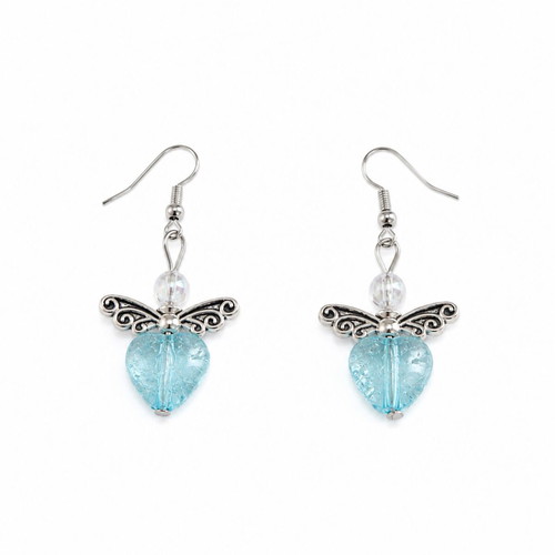 Little Angels #1 Handmade Angel Hearts Earrings in Turquoise and Silver