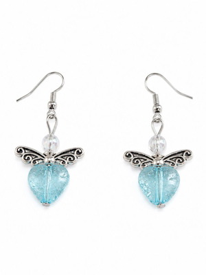 Little Angels #1 Handmade Angel Hearts Earrings in Turquoise and Silver