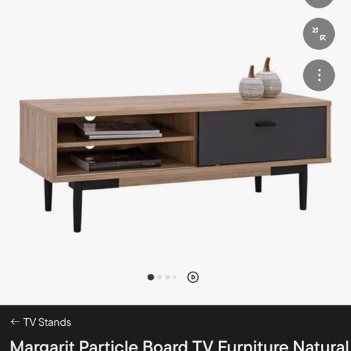 TV stand like new, natural wood with black cabinet and legs