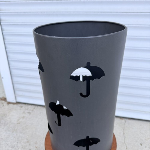 Metal Umbrella Stand used, black with umbrella cutout design