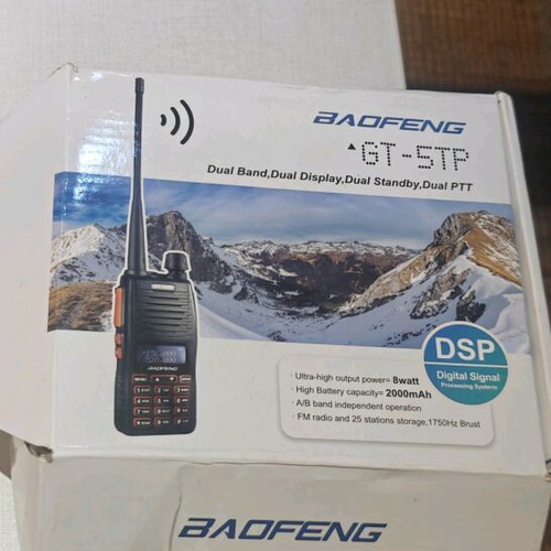 Baofeng GT-5TP handheld radio used, 8W power, 2000mAh battery