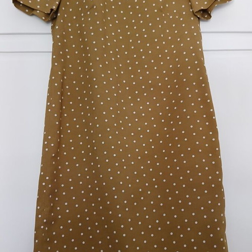 Handmade dress brown-mustard polka dot linen short sleeve size M like new
