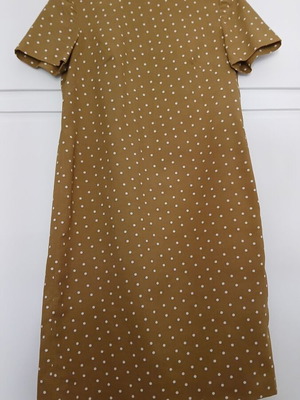 Handmade dress brown-mustard polka dot linen short sleeve size M like new
