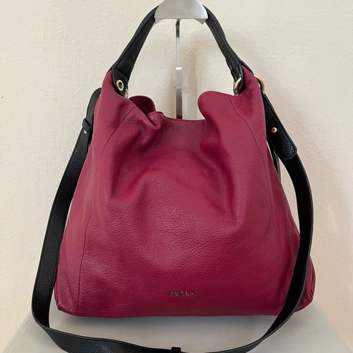 Furla crossbody bag gray and pink like new with light metal marks