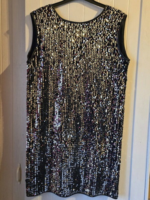 Dress with sequins new, open back, blue and silver