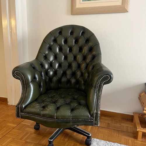 Vintage Chesterfield πολυθρόνα μεταχειρισμένη σκούρο πράσινο