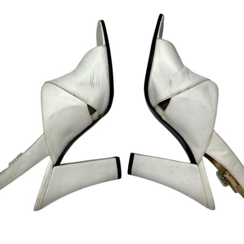 YSL - Yves Saint Laurent white leather mid heels used, size 37.5