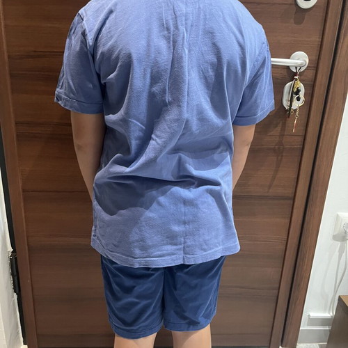 Hashtag blue fabric bermuda shorts and shirt set