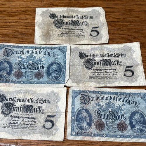5 mark 1914 banknote lot of 14