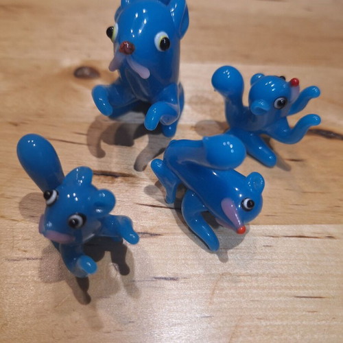 Glass squirrel miniatures like new, vintage 80s, pack of 4