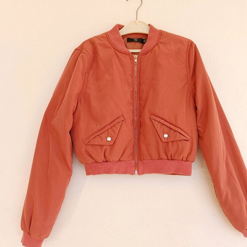 Missguided bomber cropped jacket like new, dusty rose-salmon, XS 34