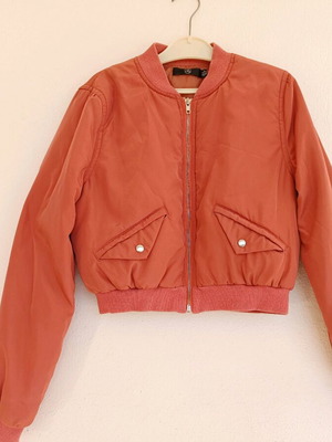 Missguided bomber cropped jacket like new, dusty rose-salmon, XS 34