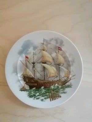 Porcelain vintage plate Ionian with sailing ship
