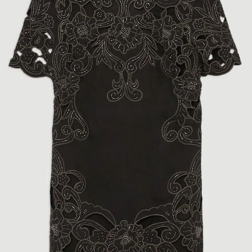 Karen Millen cotton mini dress with cutwork embroidery, new, black, size 14