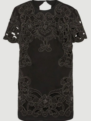 Mini рокля Karen Millen от памук с бродерия, нова, черна, размер 42