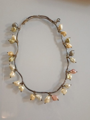 Silver 925 necklace with multicolor freshwater baroque pearls, like new