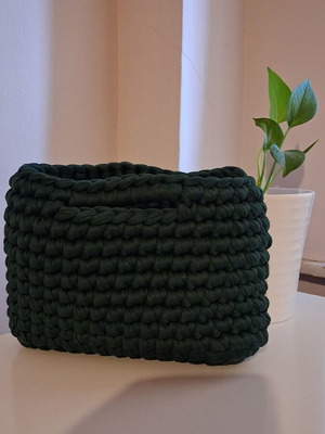 Handmade knitted bag with Italian yarn, dark cypress green